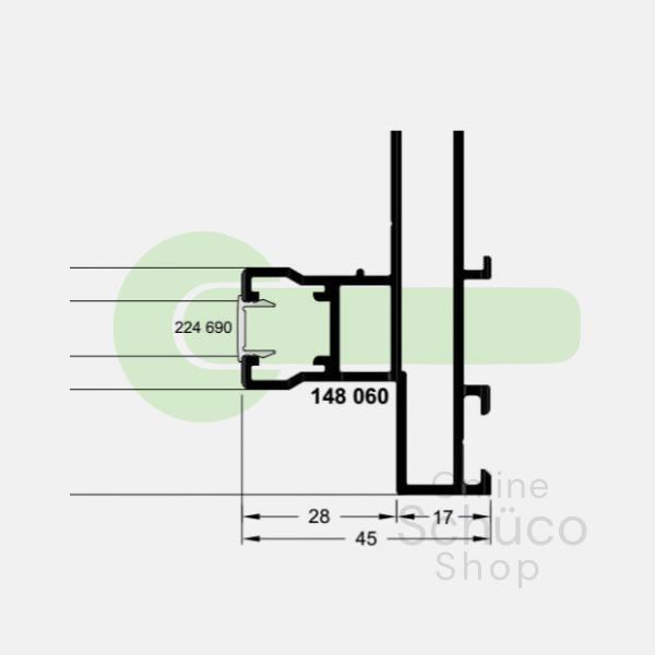 Schuco afdekstrip ASS 50 zwart - 224690 - per meter
