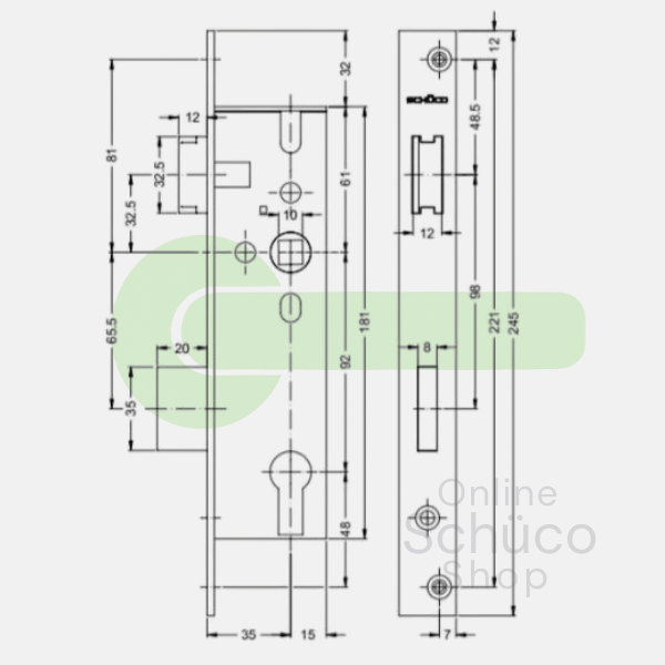 Schuco 241255 / 241256 serrure jour et nuit 35/92/10