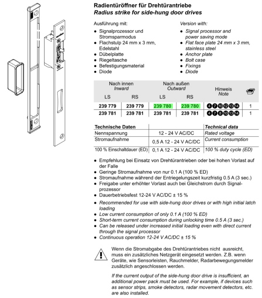 Schüco Elektrische opener voor automatische draaideuren - 239779 / 239780 / 239781