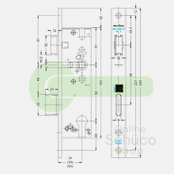 Schuco 241302 / 279497 serrure jour et nuit - KABA cylindre 34/92/10
