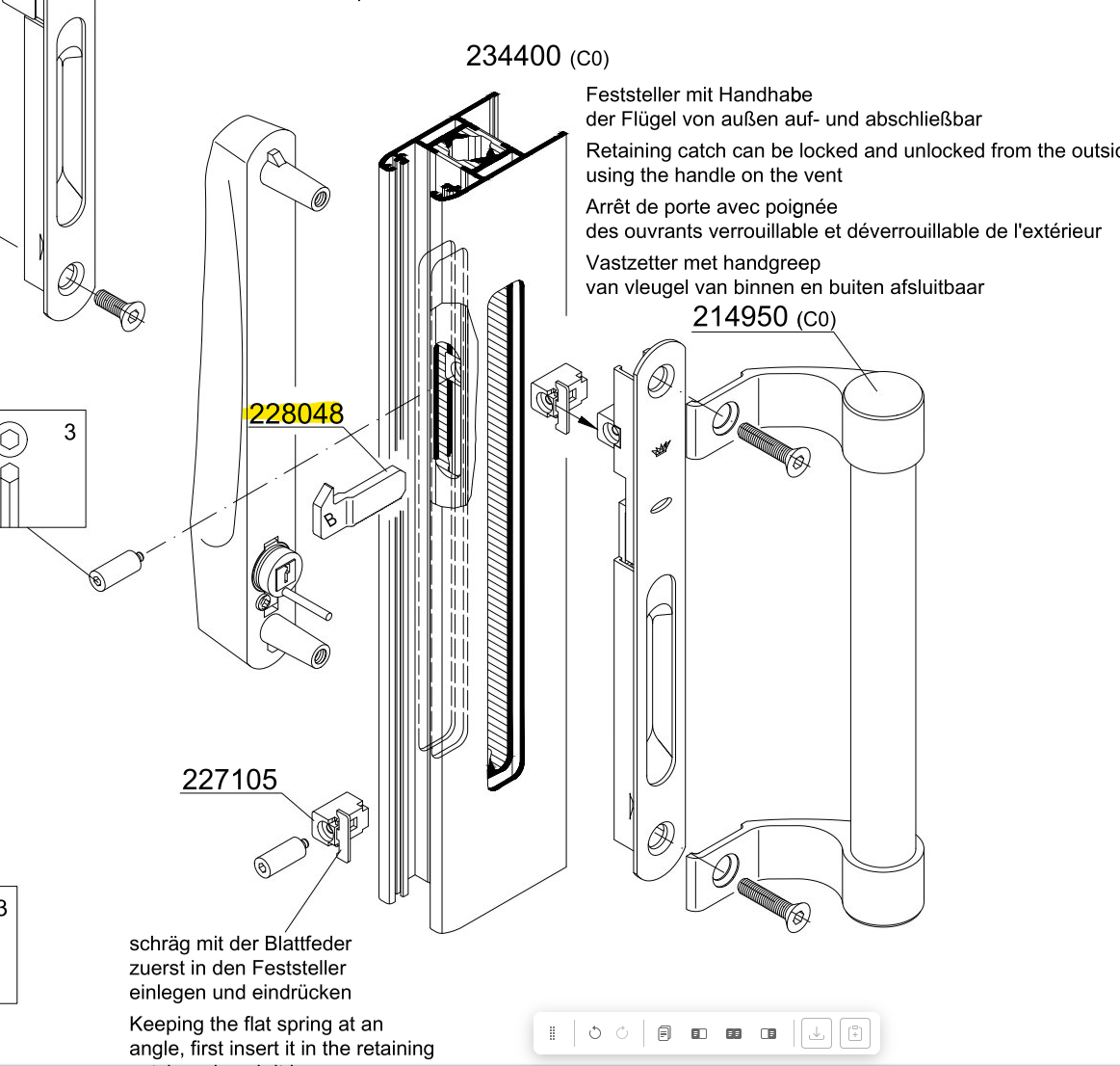 Schuco haak voor schuifdeurslot - per set van 2 st -  228048